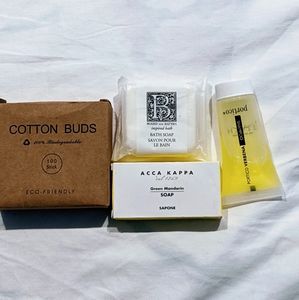 Cotton buds, soap, shampoo